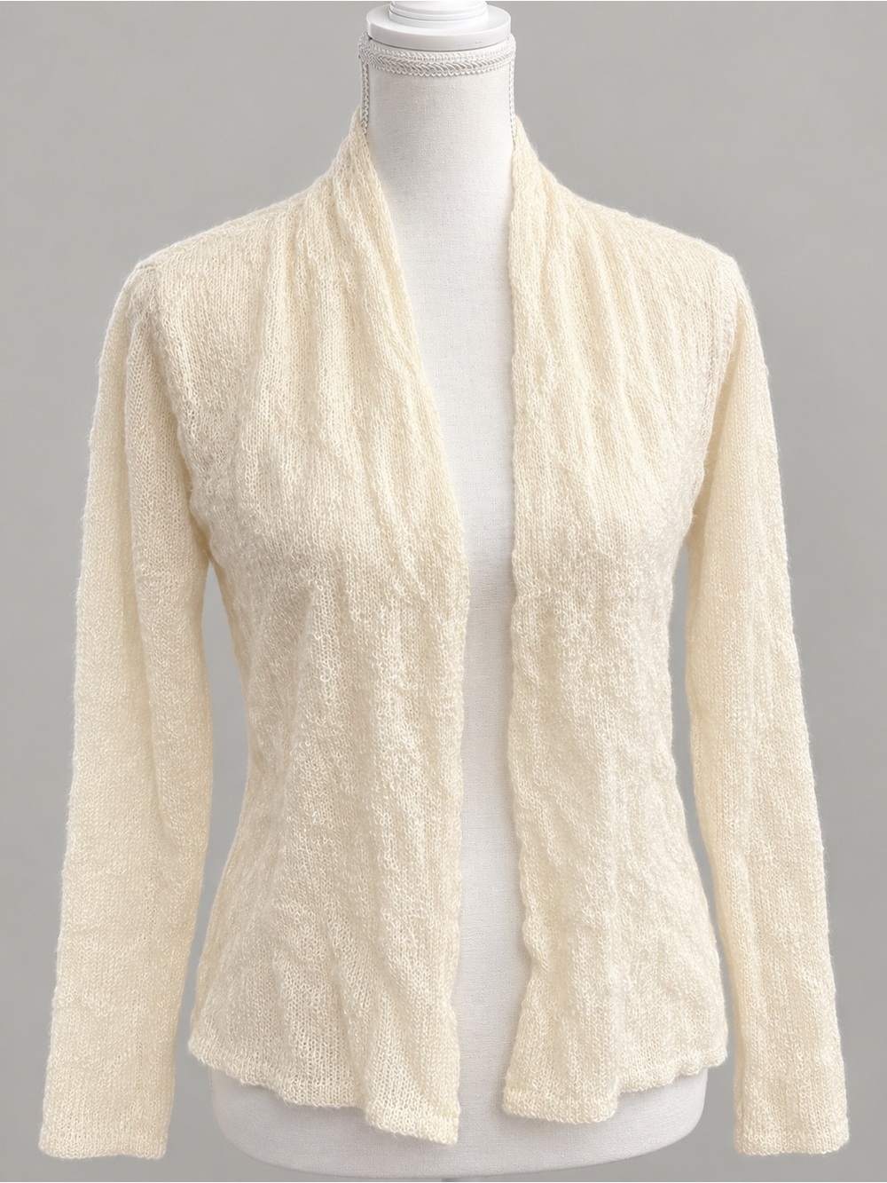 Eileen Fisher merino wool/kid mohair open front cardigan sweater cream ivory XS